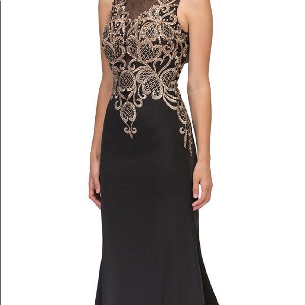 Black gold embroidery dress